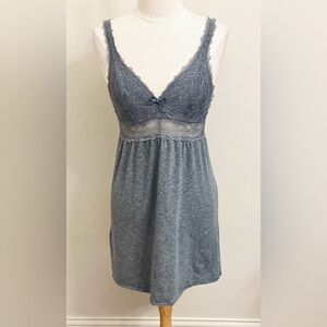 Chanteuse Intimates Grey Lace Trim Jersey Knit Sleeveless Nightgown Size Small